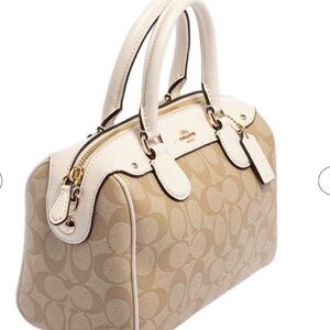 Coach Beige and White Signature Handbag